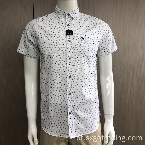 Camisa estampada de manga curta masculina 100% algodão bordado